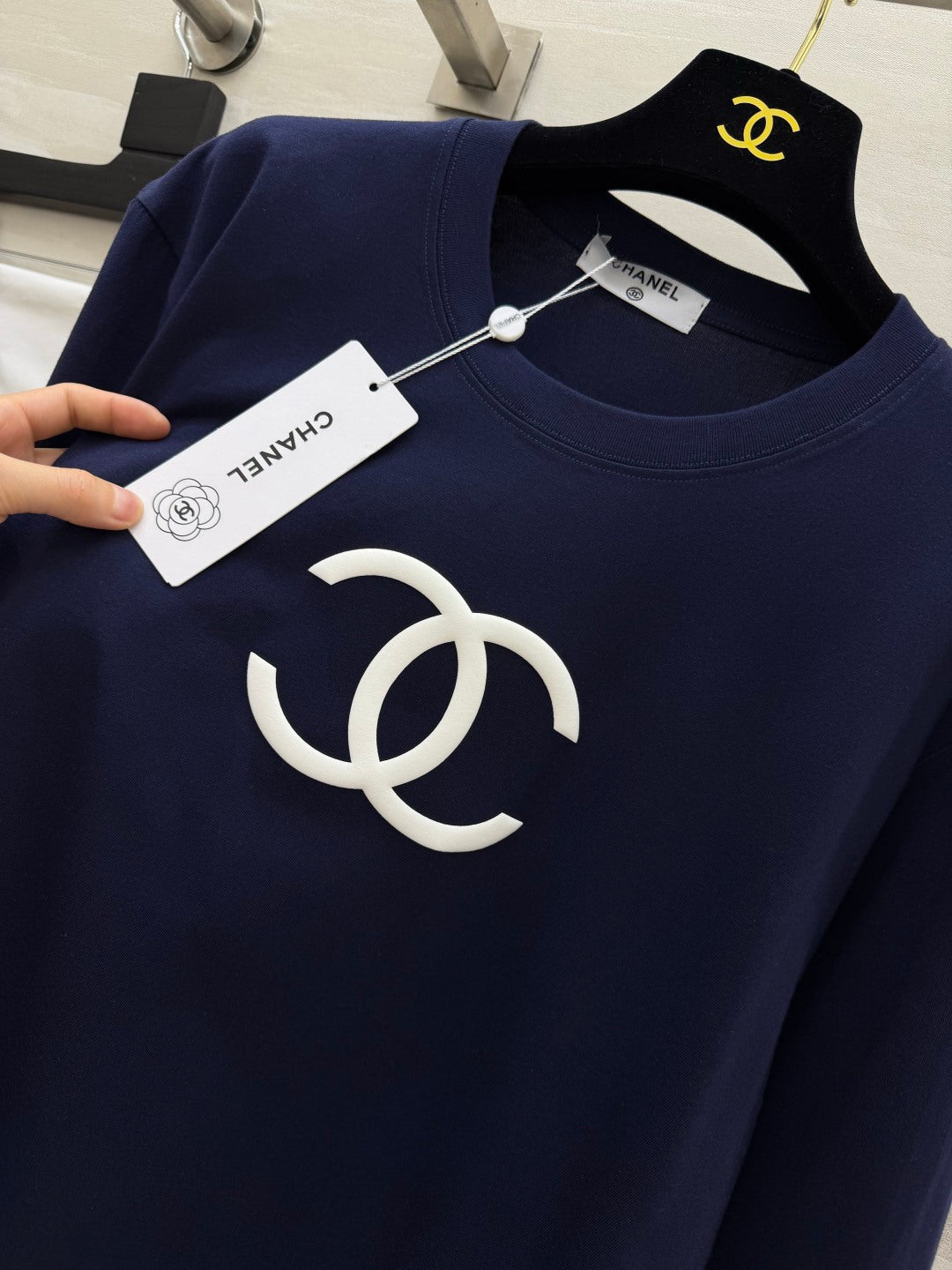 Chanel 2026 Navy Blue Double C Long-Sleeve T-Shirt