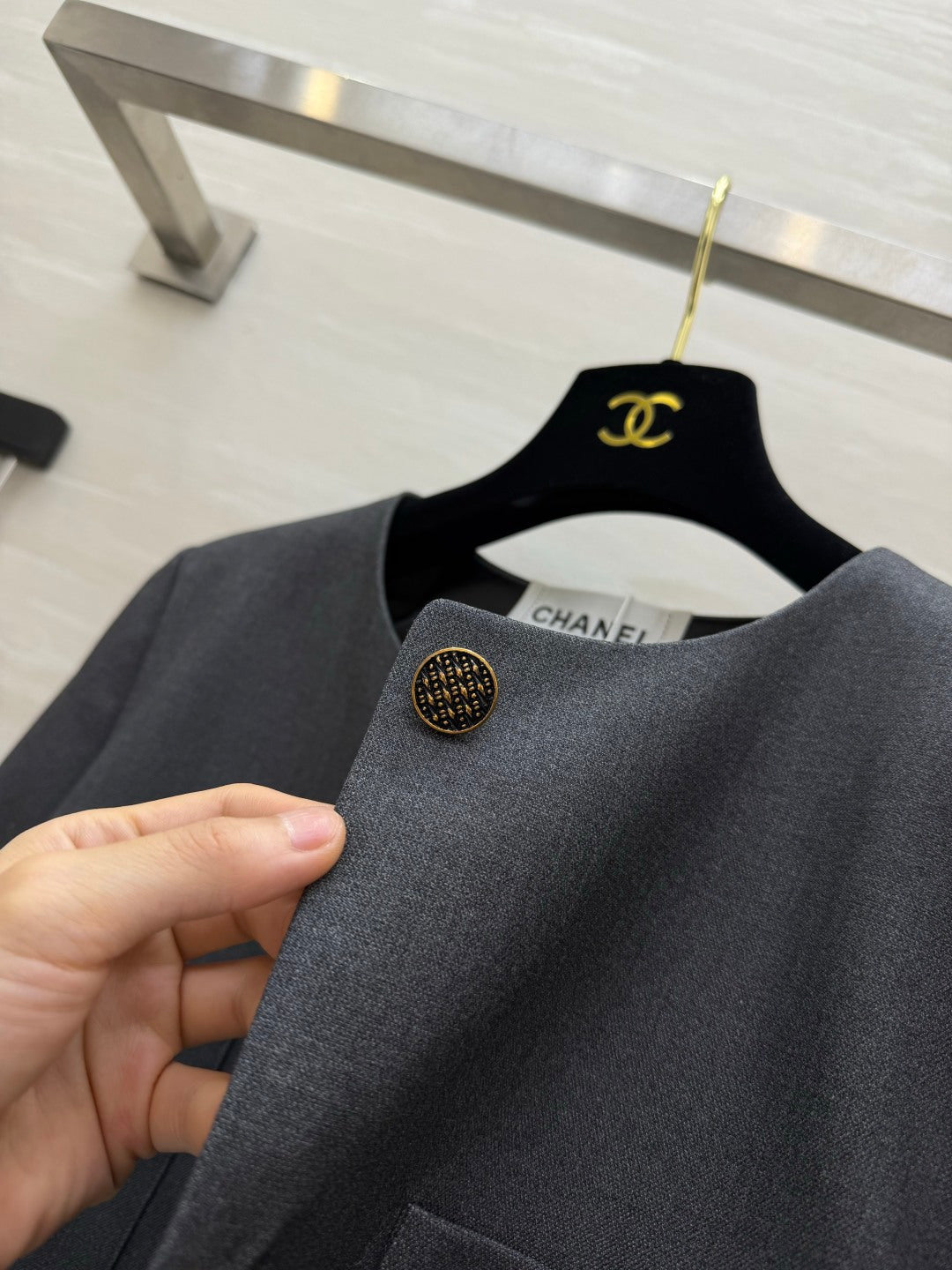Chanel 2026 Crew Neck Short Jacket Dark Grey Fabric 422128