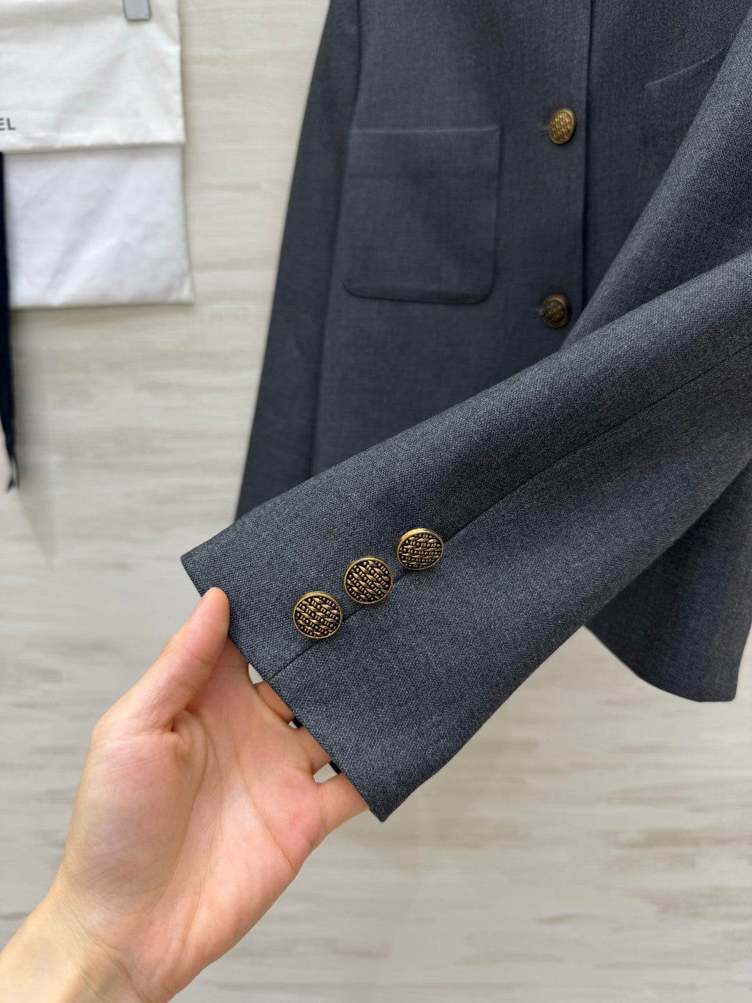 Chanel 2026 Crew Neck Short Jacket Dark Grey Fabric 422128