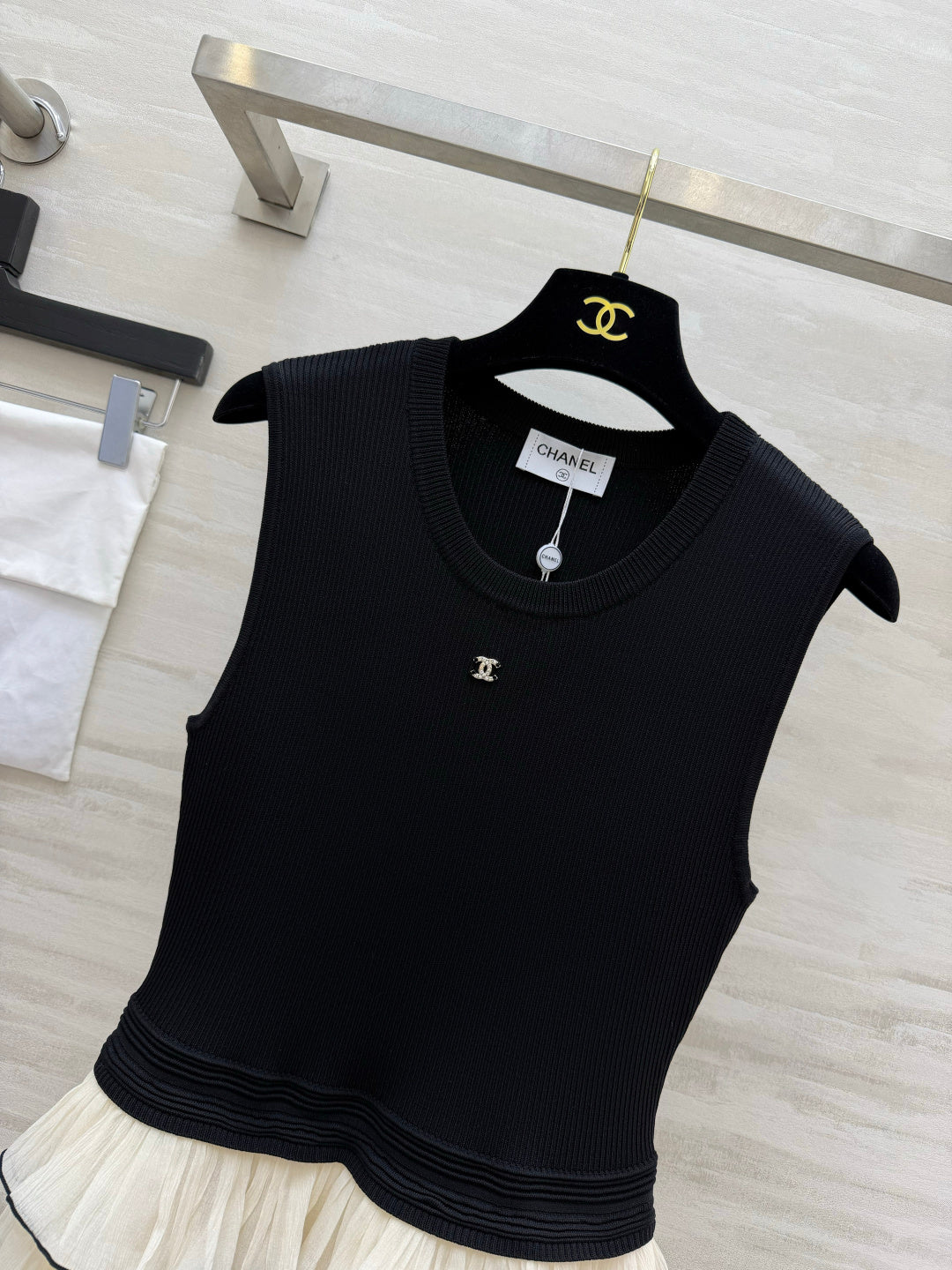 Chanel 2026 Patchwork Dress Black Mix Cream Cotton 422123