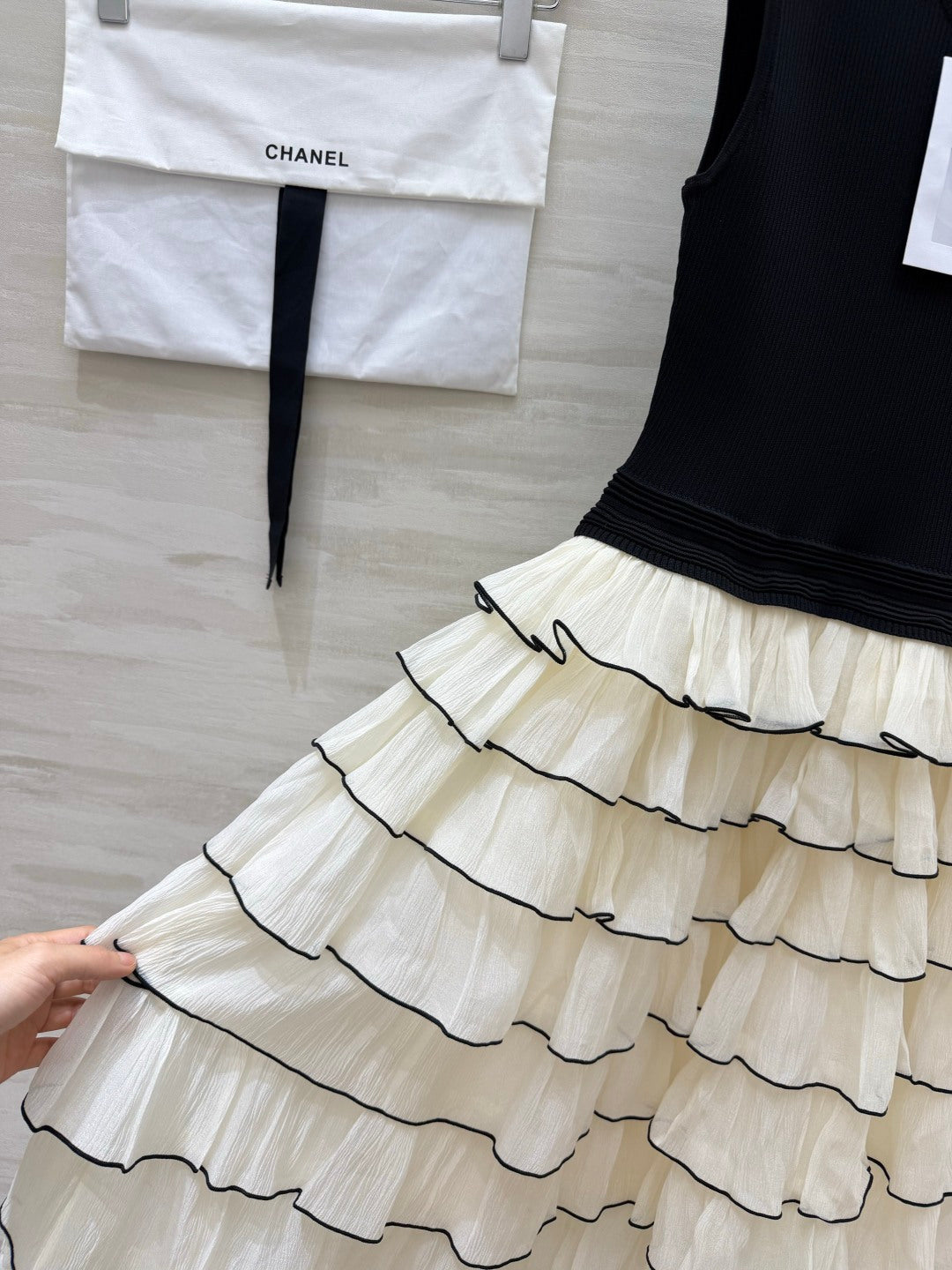 Chanel 2026 Patchwork Dress Black Mix Cream Cotton 422123