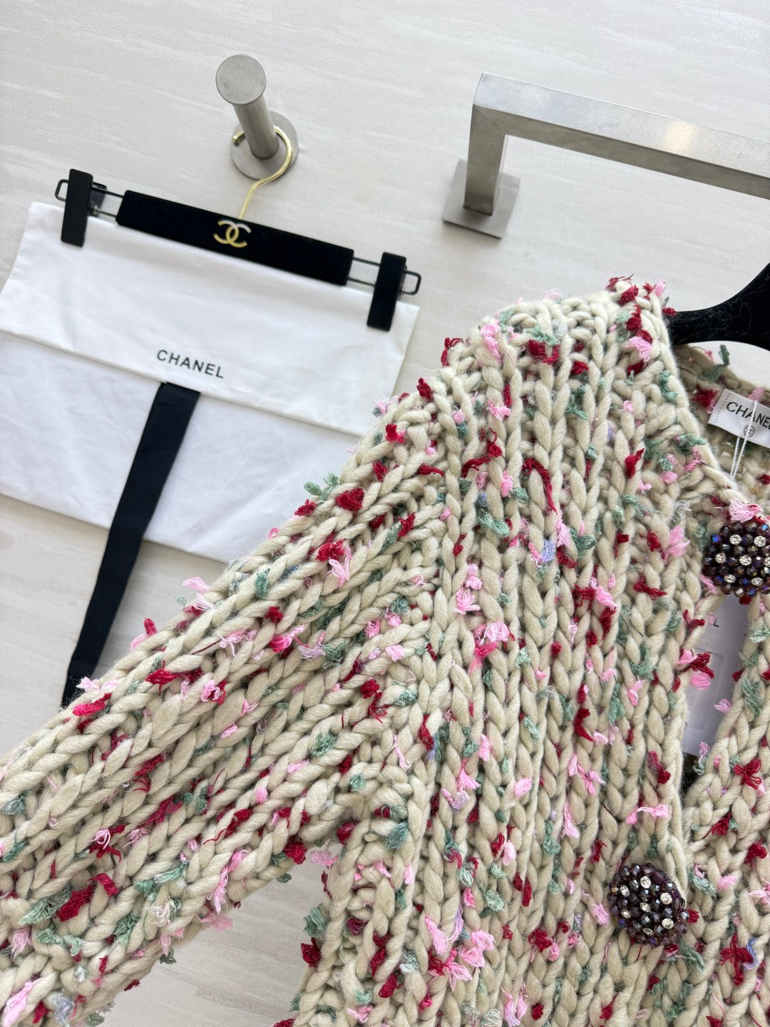 Chanel 2026 Floral Cardigan Beige Mix Colors Wool