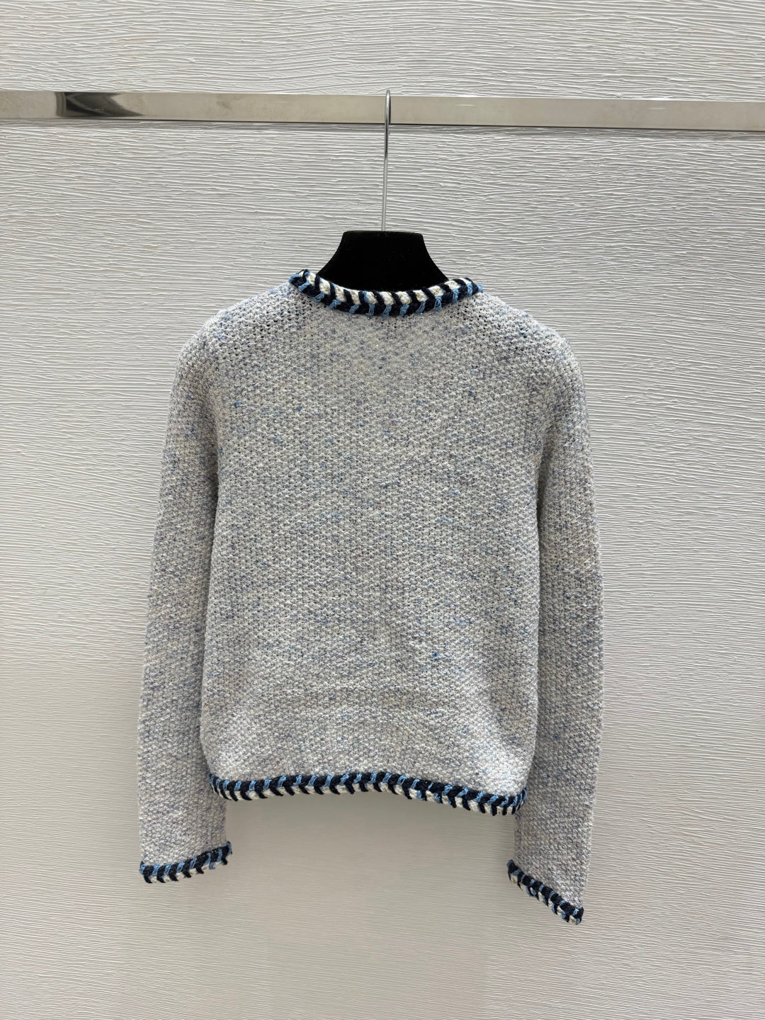 Chanel 2026 Knitted Long Sleeve Cardigan Grey mix Blue Wool 244662
