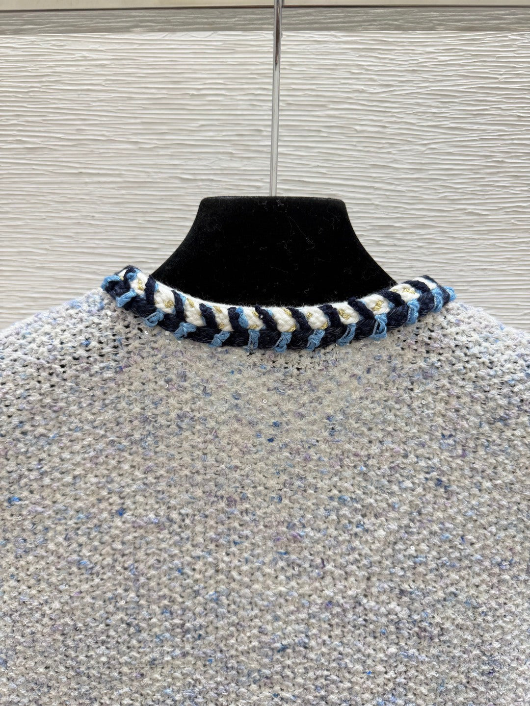 Chanel 2026 Knitted Long Sleeve Cardigan Grey mix Blue Wool 244662