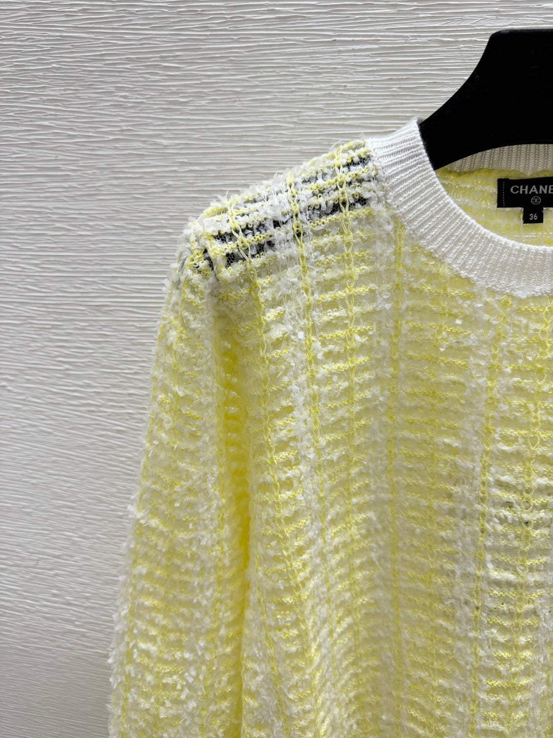 Chanel 2026 Hollow-out Round Neck Knitted Long Sleeve Yellow Cotton 244666