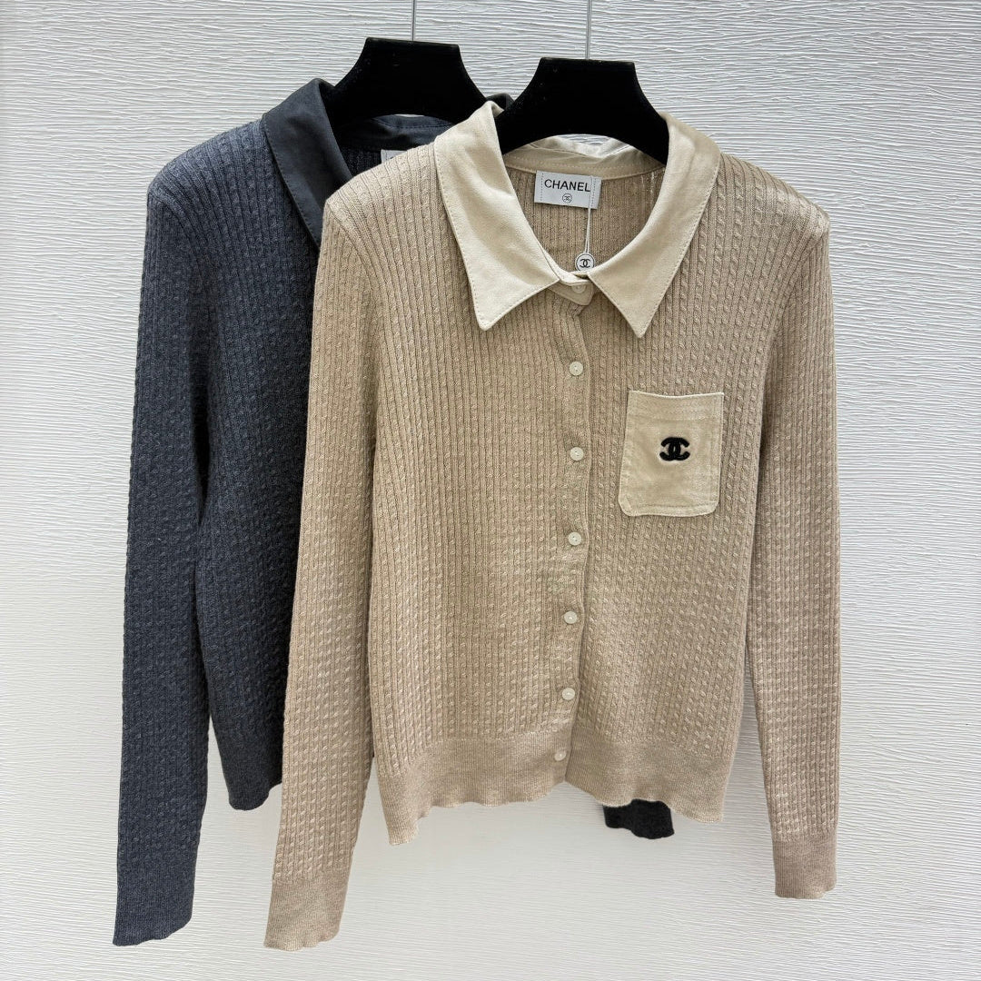 Chanel 2026 Collared Knitted Long-Sleeve Cardigan Wool 244672