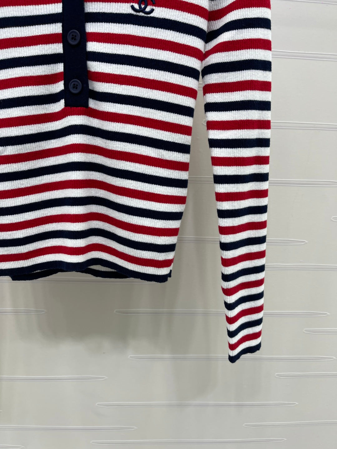 Chanel 2026 Striped Long-Sleeve Top Red Mix Colors Cotton 417672