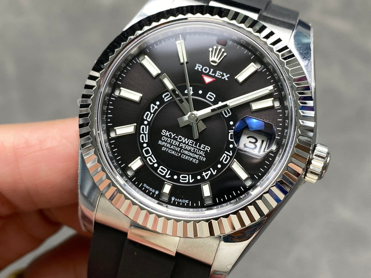 Rolex Sky-Dweller 42mm Stainless Steel Black Dial Rubber Strap