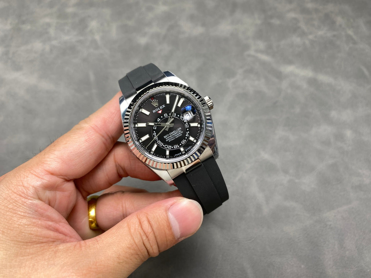 Rolex Sky-Dweller 42mm Stainless Steel Black Dial Rubber Strap