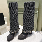 CC 25 Long Boot Black Denim Fabric Calfskin 515272