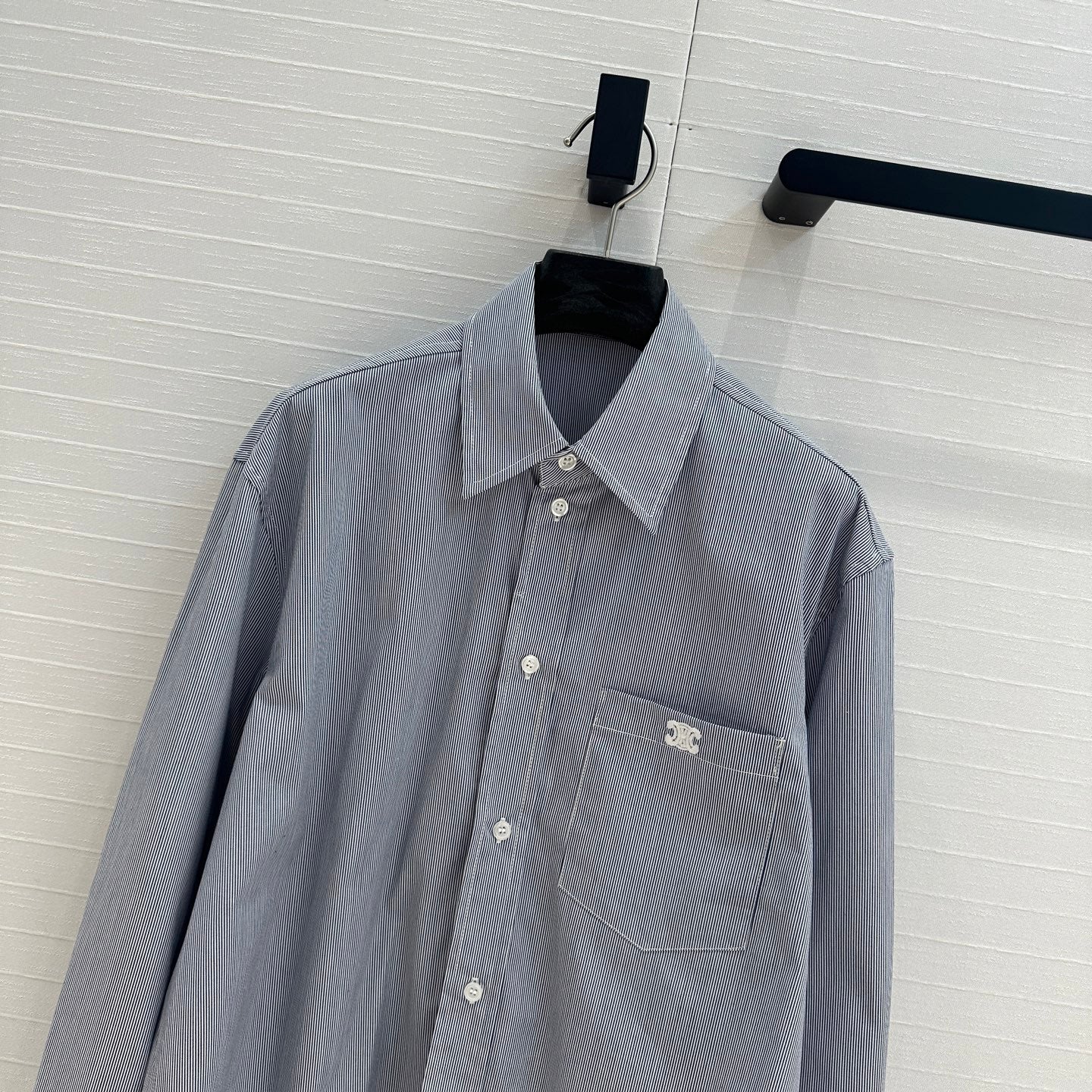 Celine 25 Striped Short Shirt Blue Cotton