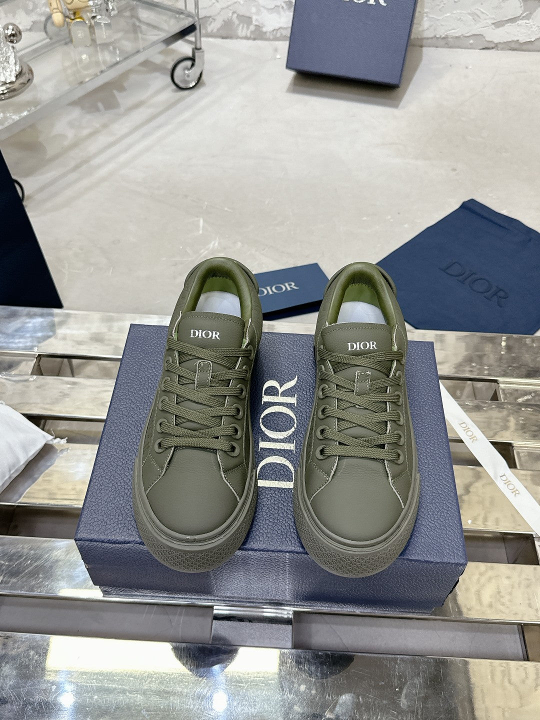 CD B33 Sneaker 30mm In Grey Green Monogram Calfskin 100556
