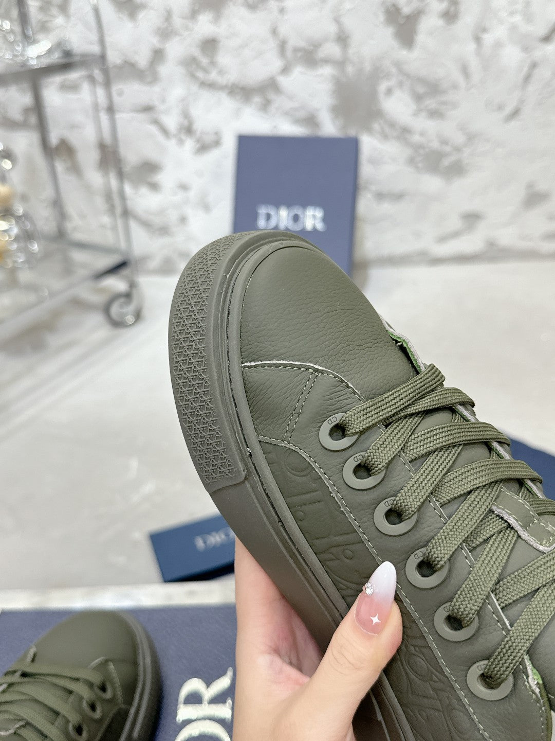 CD B33 Sneaker 30mm In Grey Green Monogram Calfskin 100556