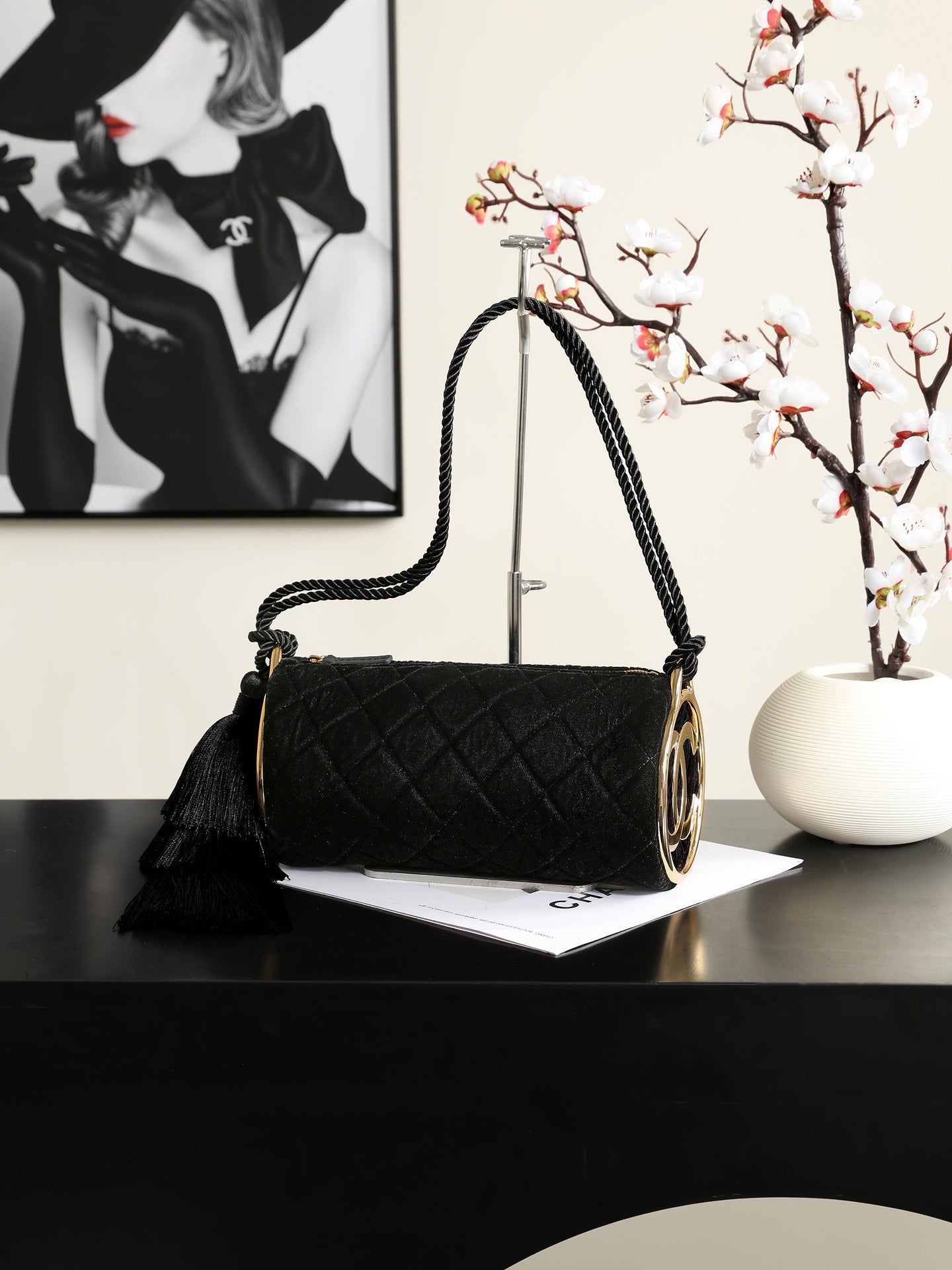 Chanel 2026 Clutch With Strap 23.5cm Black Velvet Leather