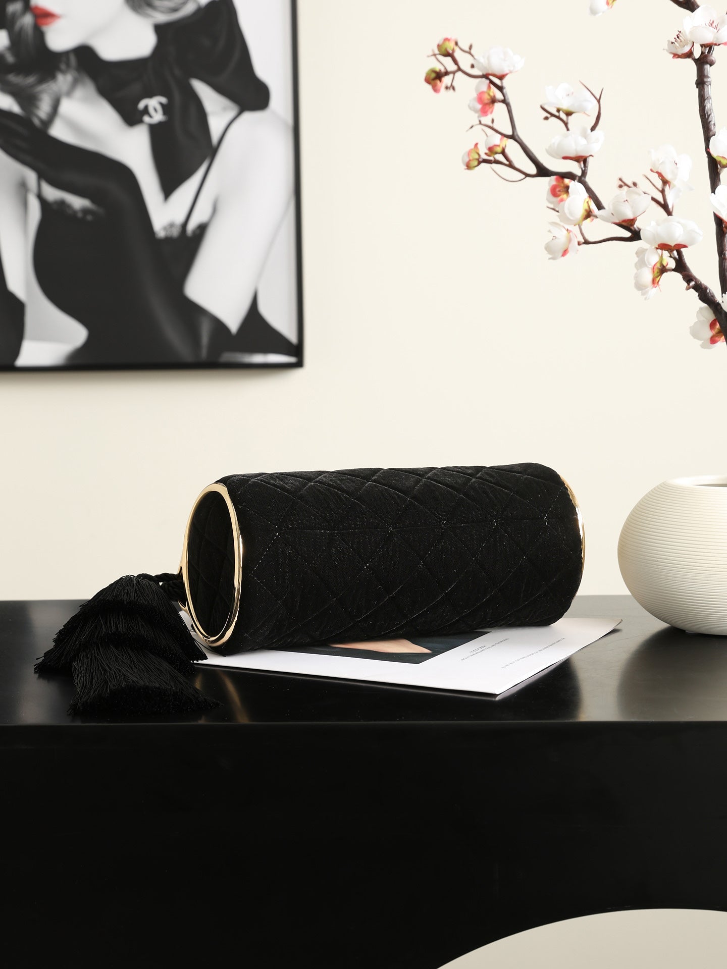Chanel 2026 Clutch With Strap 23.5cm Black Velvet Leather