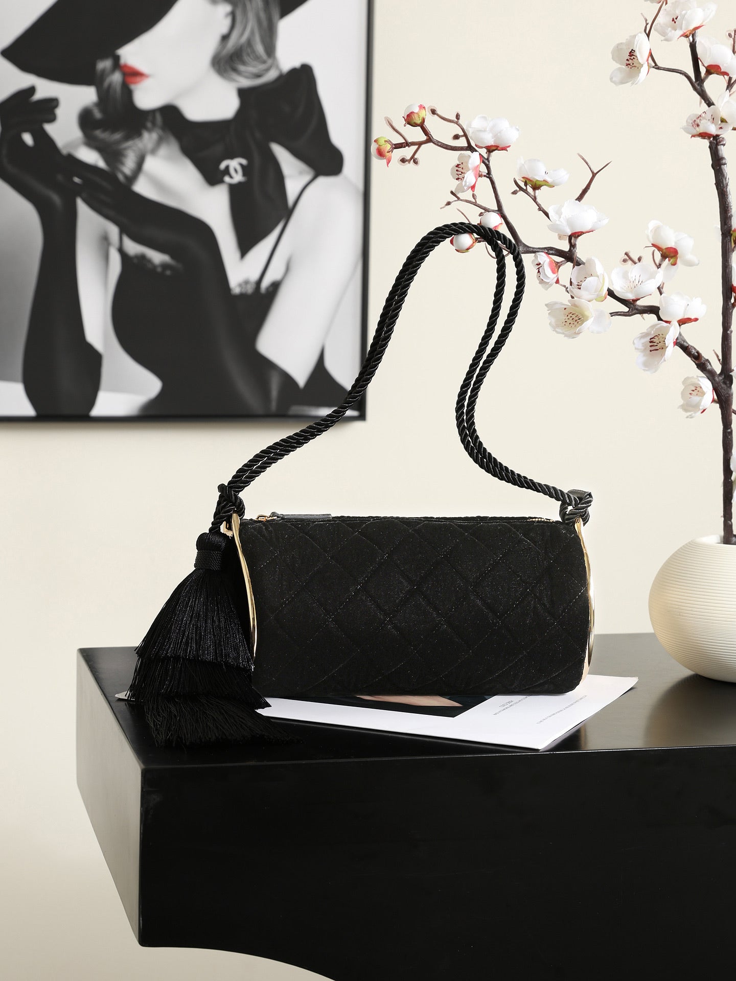 Chanel 2026 Clutch With Strap 23.5cm Black Velvet Leather