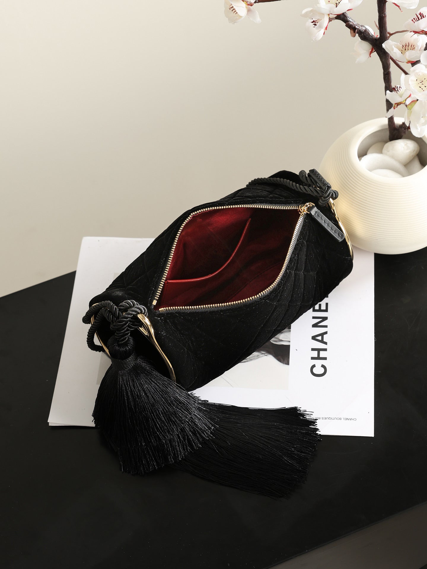 Chanel 2026 Clutch With Strap 23.5cm Black Velvet Leather