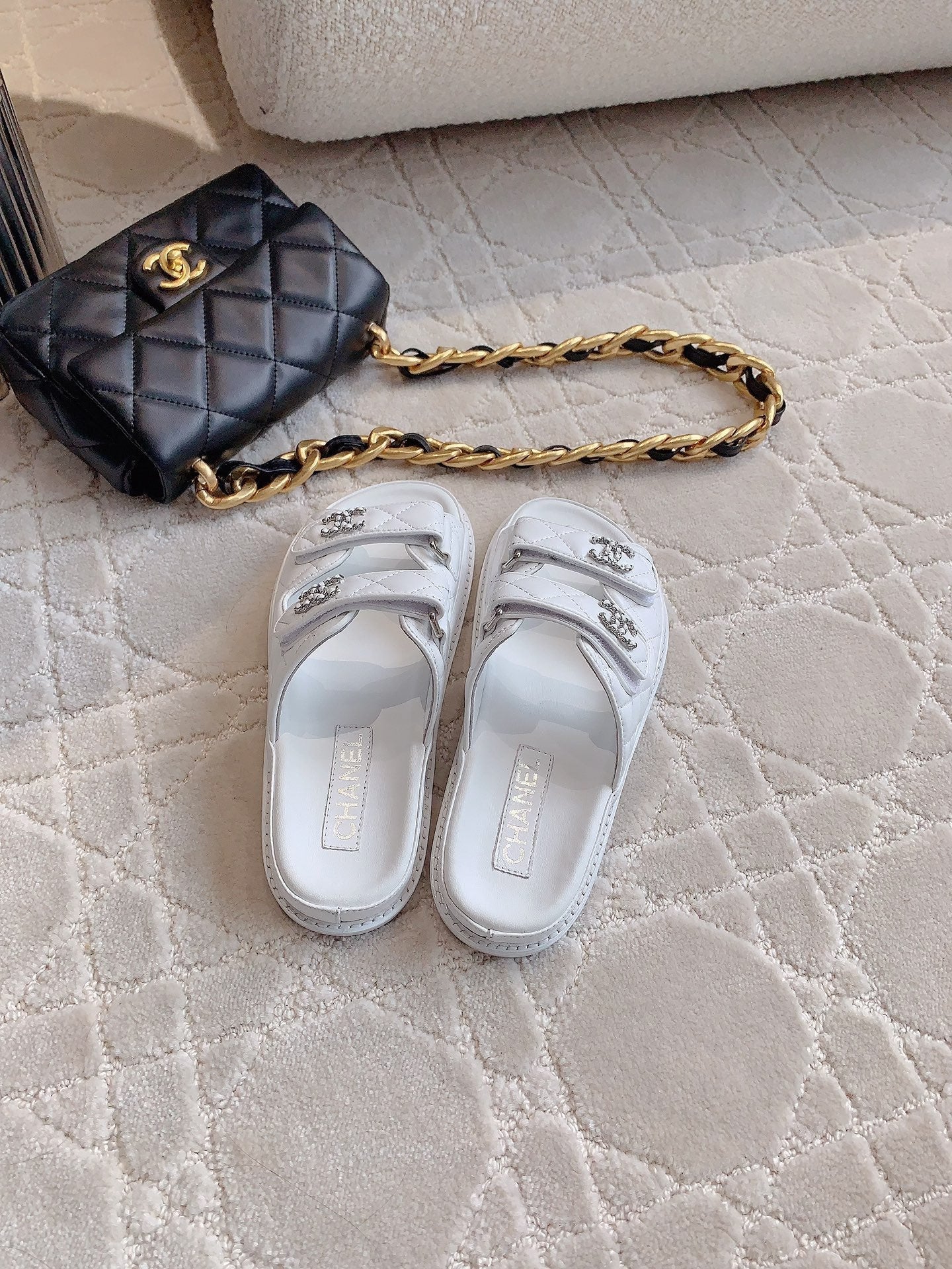 dad sandal mule white lambskin silver buckle