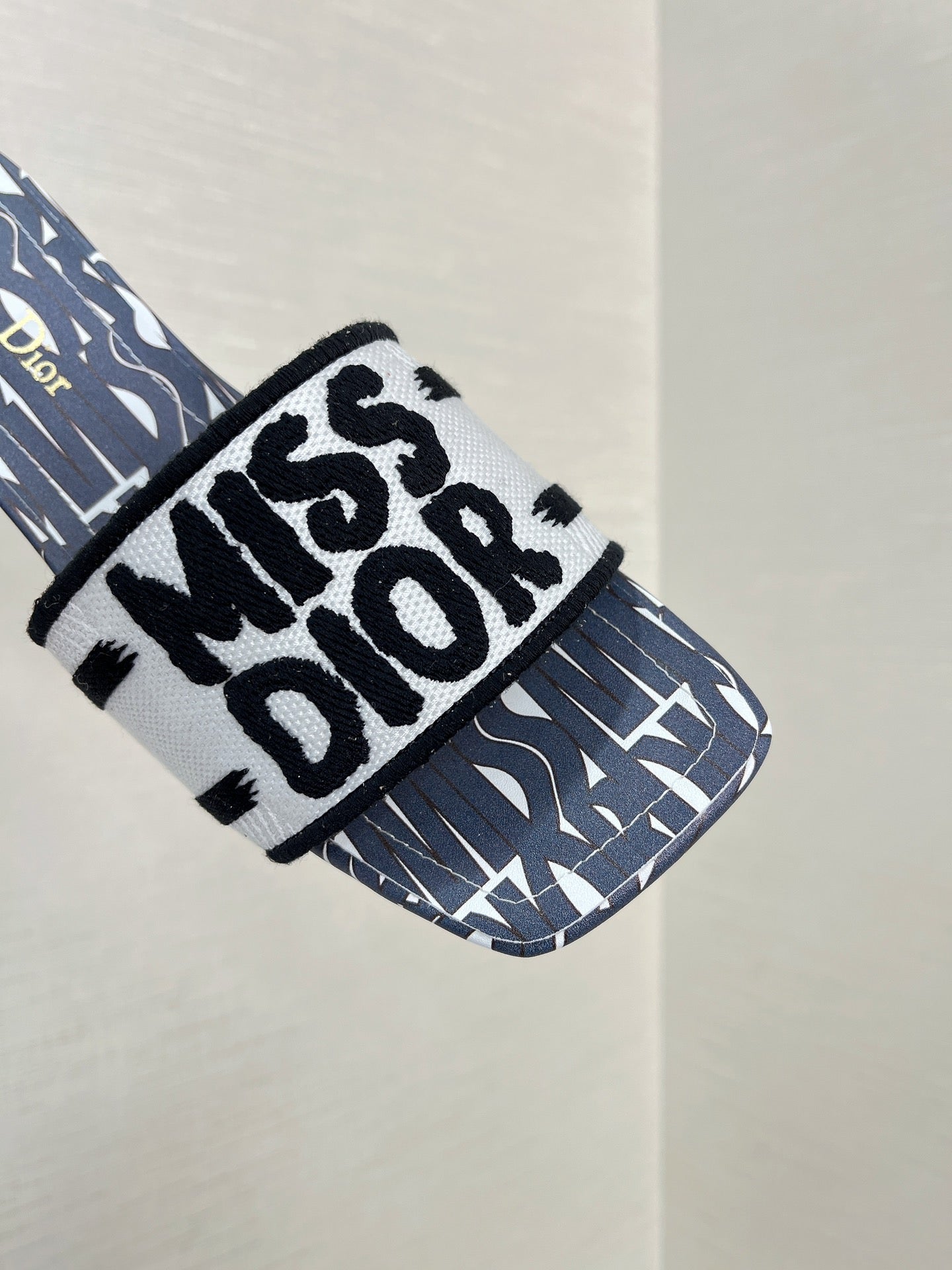 dway heeled slide 35 embroidered cotton grey miss cd alllover motif