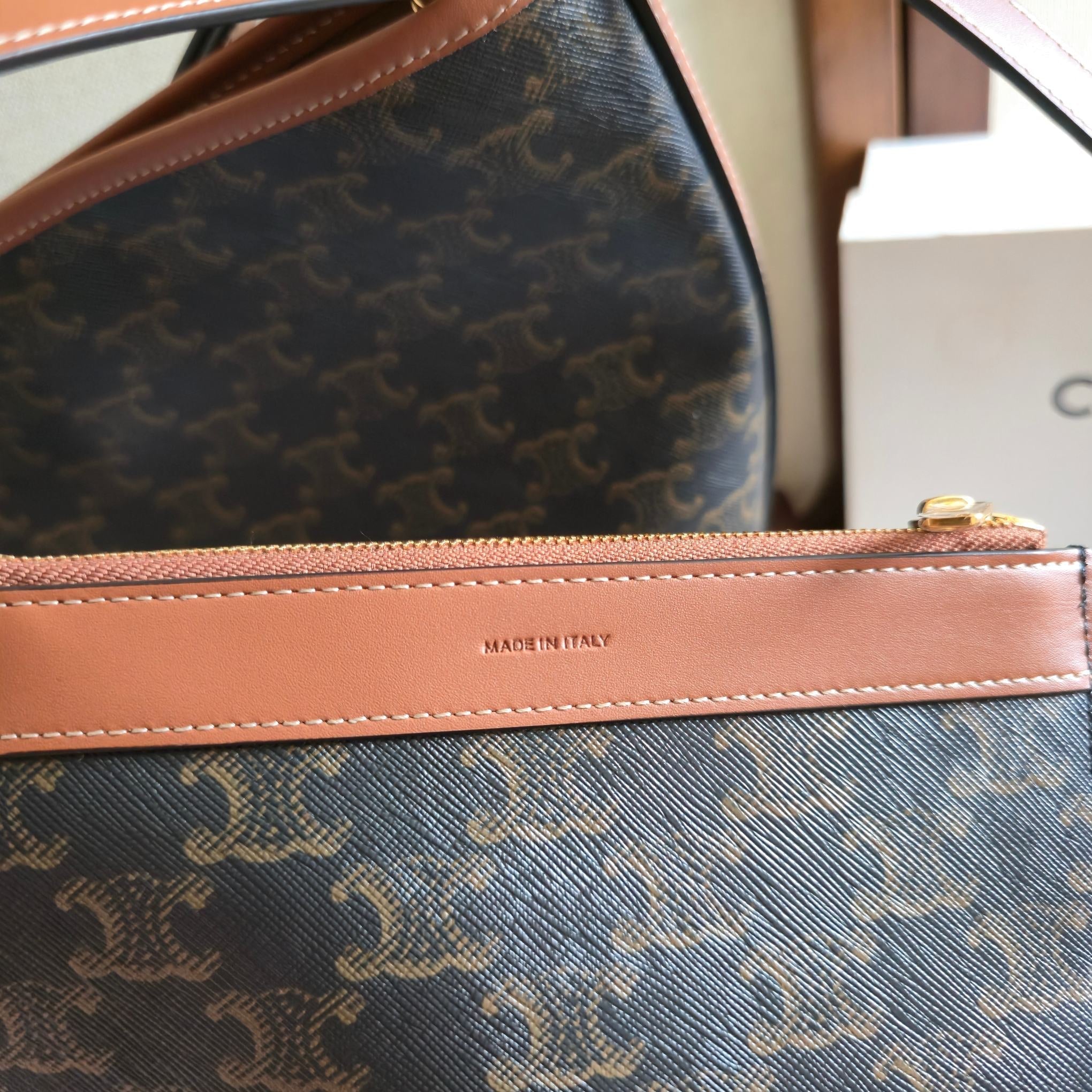 Celine 2025 Soft Shopper Bag Black Tan Canvas Calfskin 276292