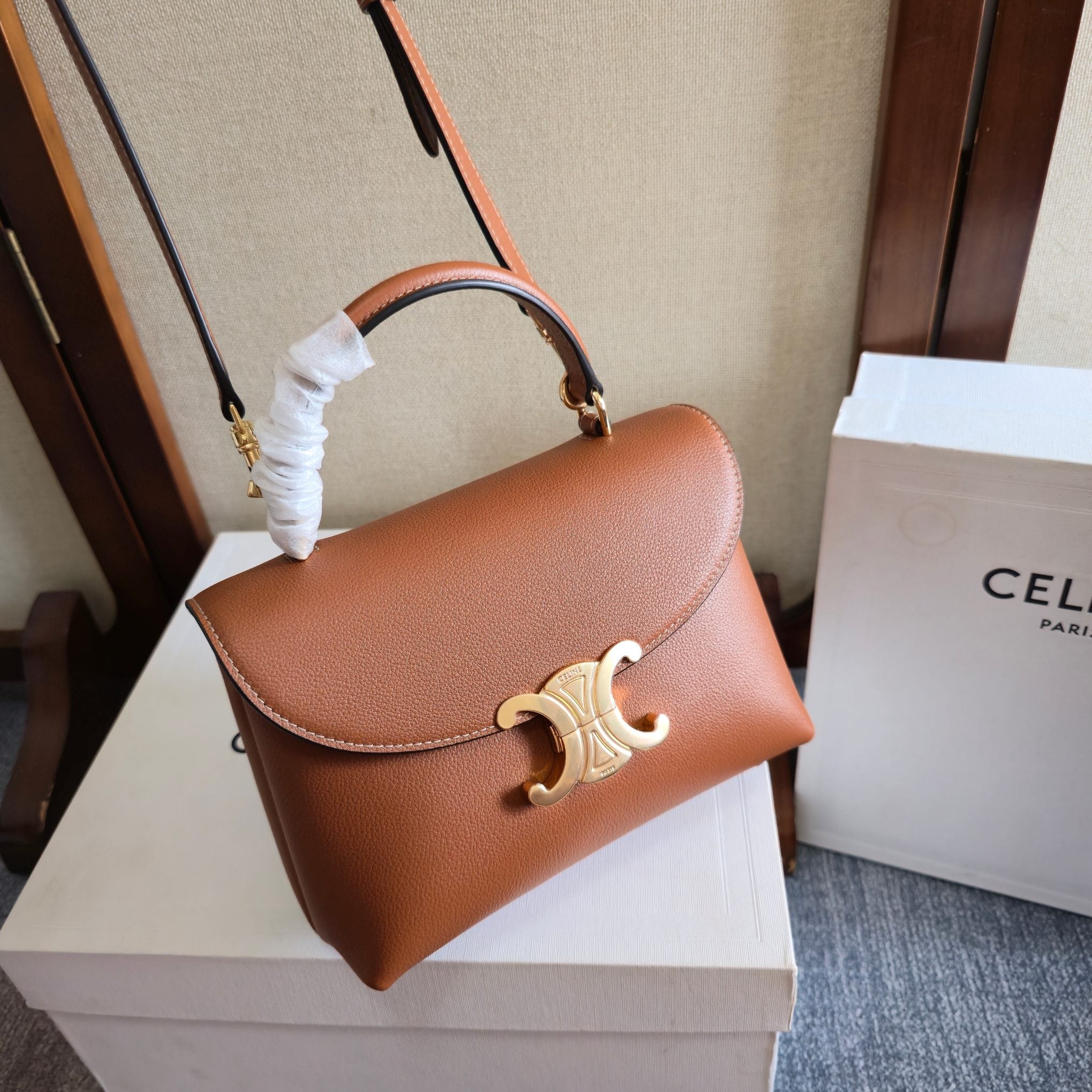 Celine 2026 Teen Nino Bag 20.5cm Tan Supple Grained Calfskin