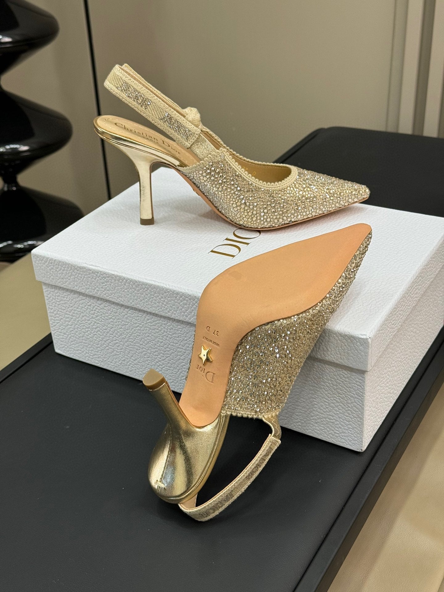 J'Adior Slingback Gold-tone Cotton Microbeads