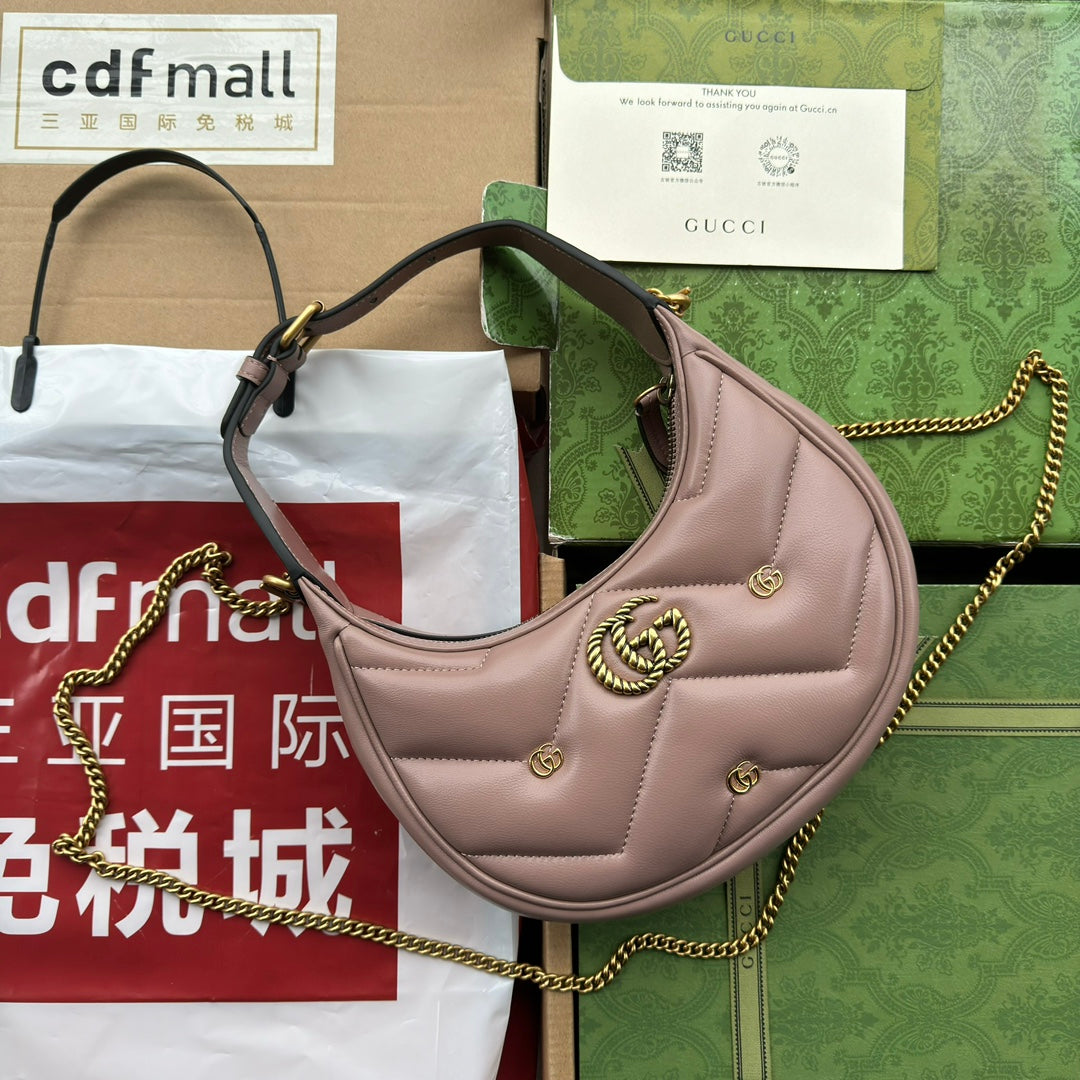 gg marmont half-moon shaped 21cm nude calfskin gold hardware