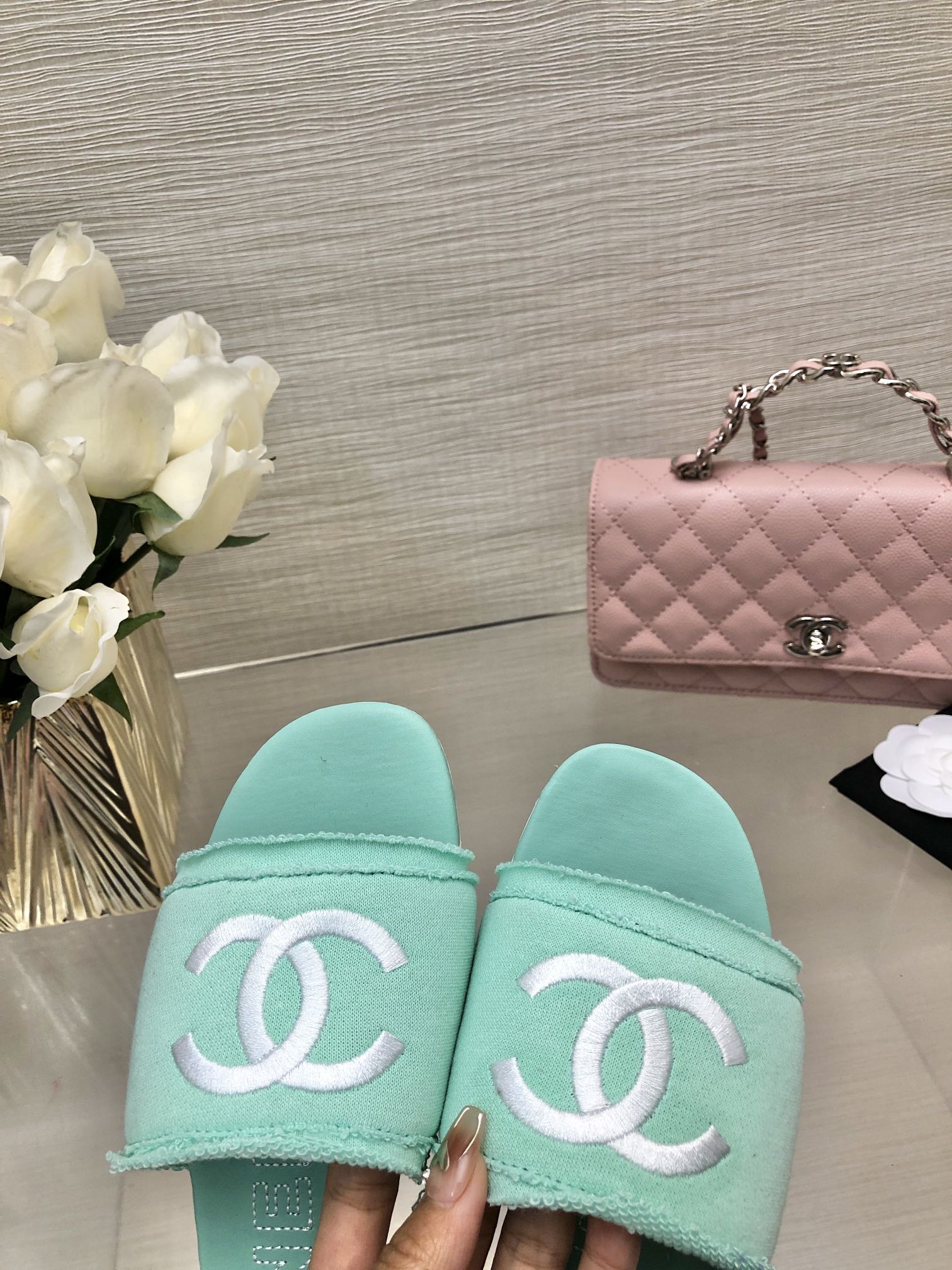 CC 25C Slippers Turquoise Fabric Material 212963