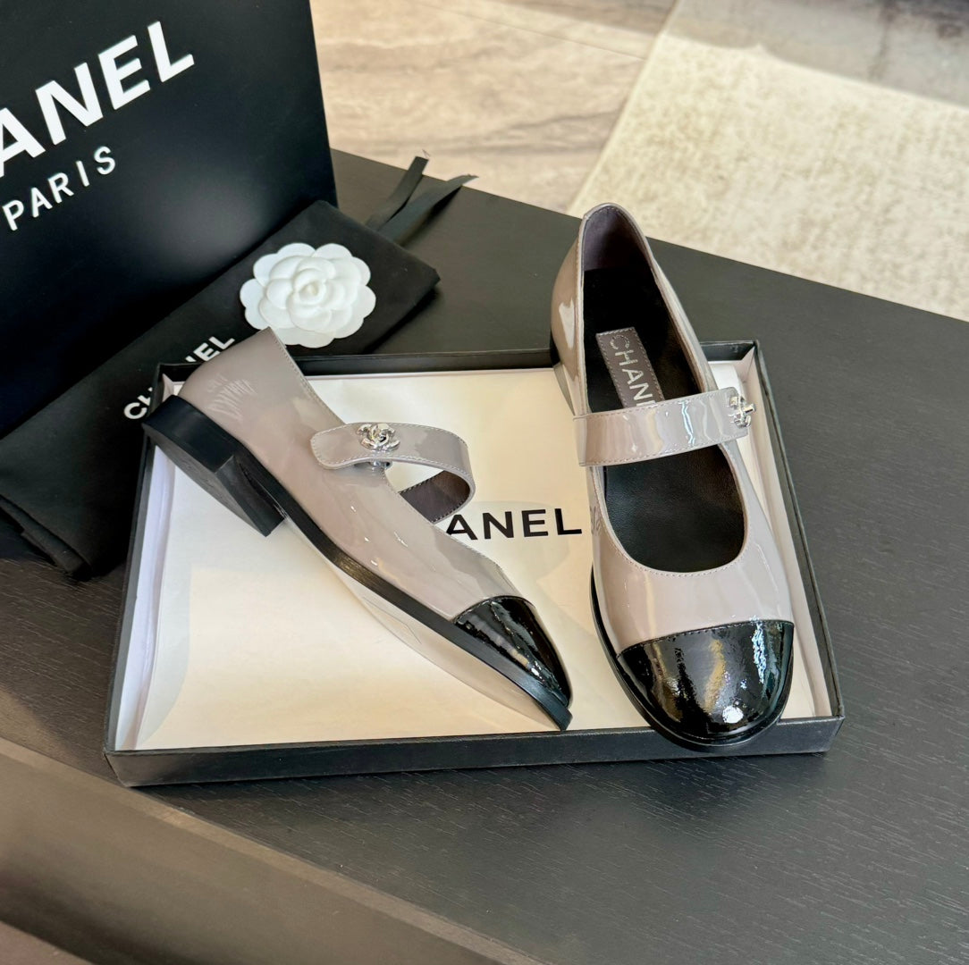 mary jane flat Gray patent calfskin