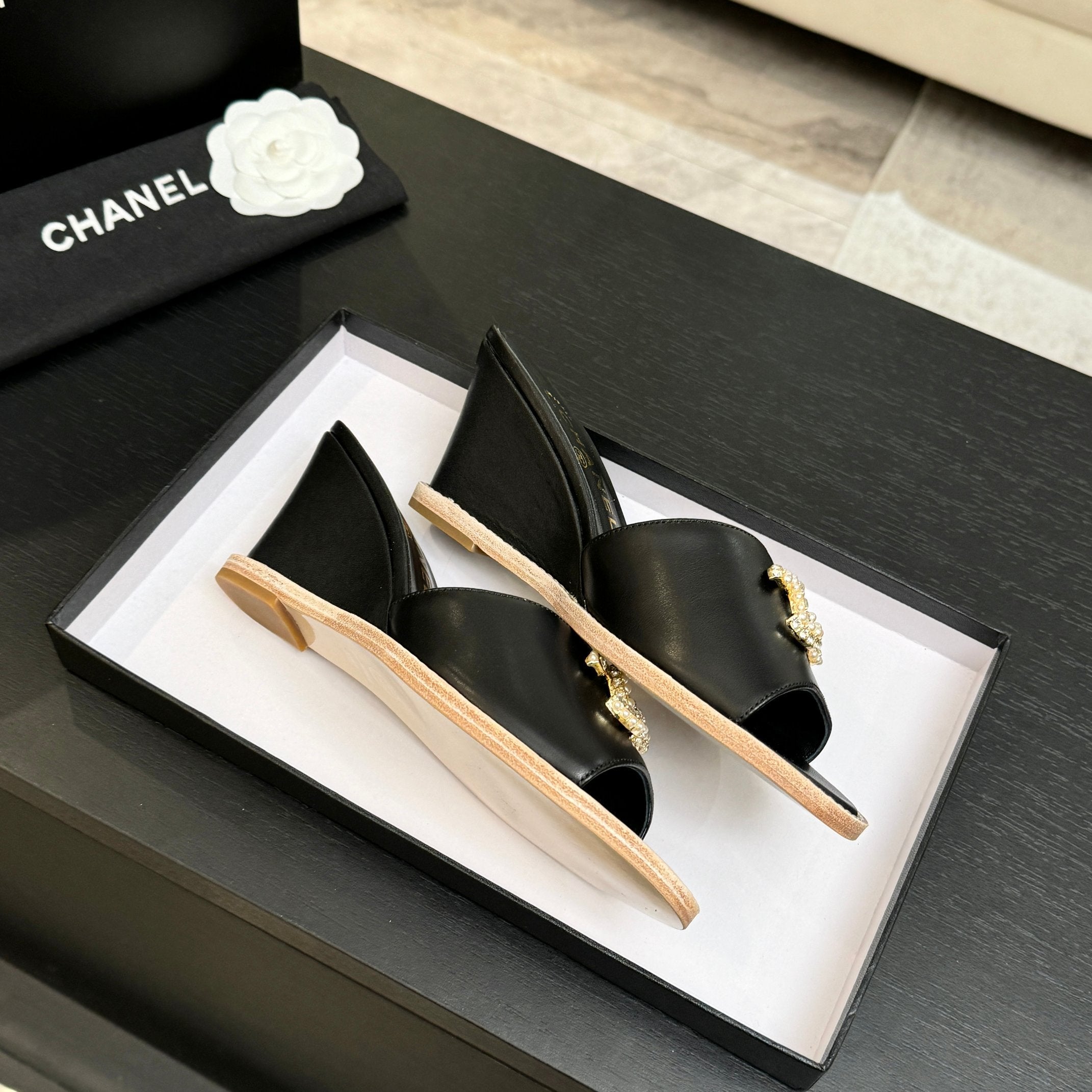 CC 2026 Wedge Sandals 65 Black Lambskin 667766