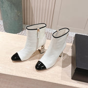 CC high-heeled ankle boots white black patent calfskin 532830
