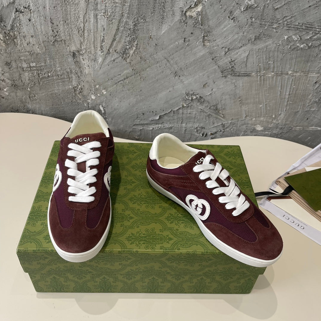 GG Low Sneaker Barn Red Canvas Suede Calfskin