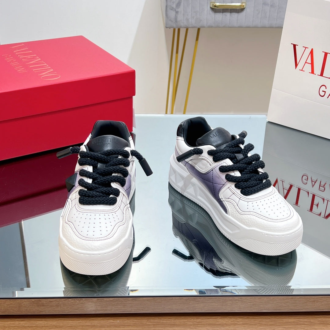 VT 2025 Garavani Sneakers White Black Purple Cowhide 546974
