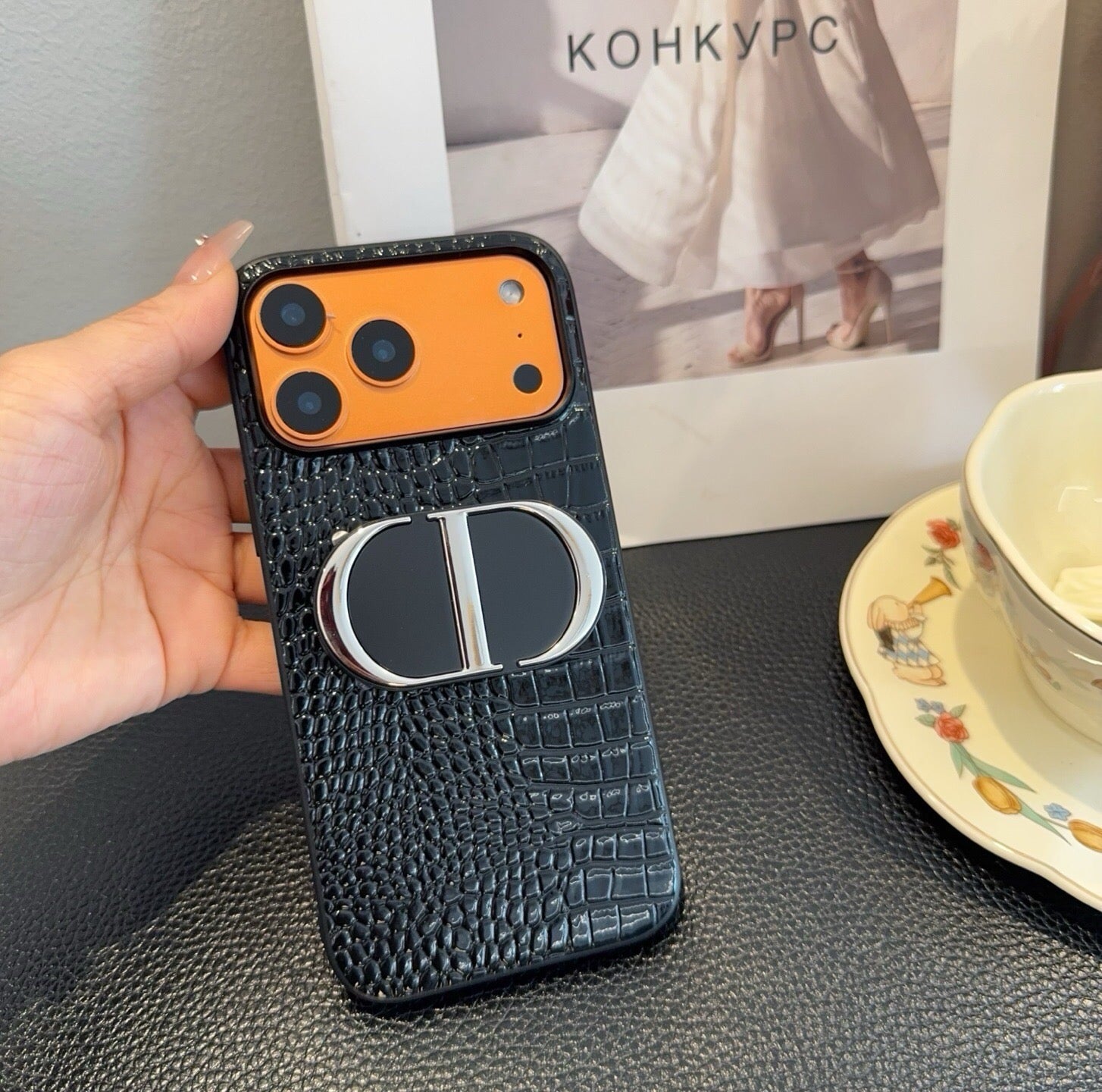 Dior Crocodile Embossed Leather Phone Case 390514