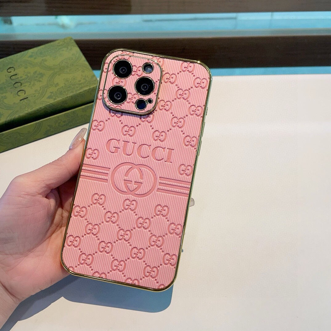 Gucci Electroplated Embossed Side Pink Phone Case 398649