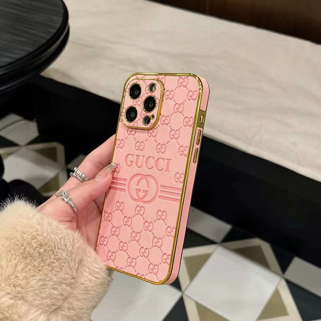 Gucci Electroplated Embossed Side Pink Phone Case 398649