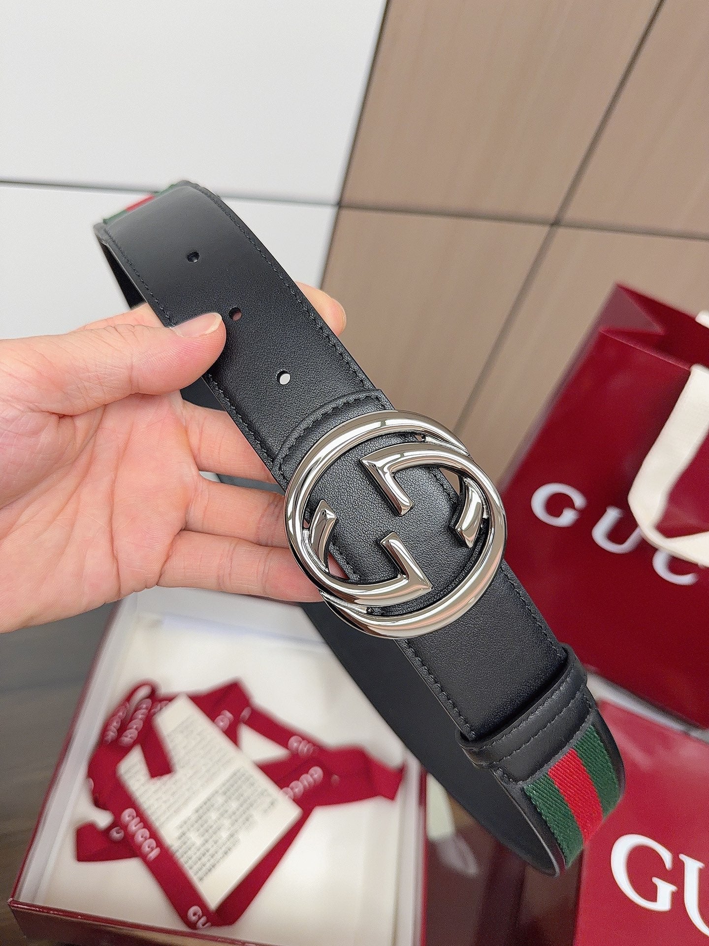 Gucci 2026 GG Buckle Web Belt 40mm Canvas Leather 215509