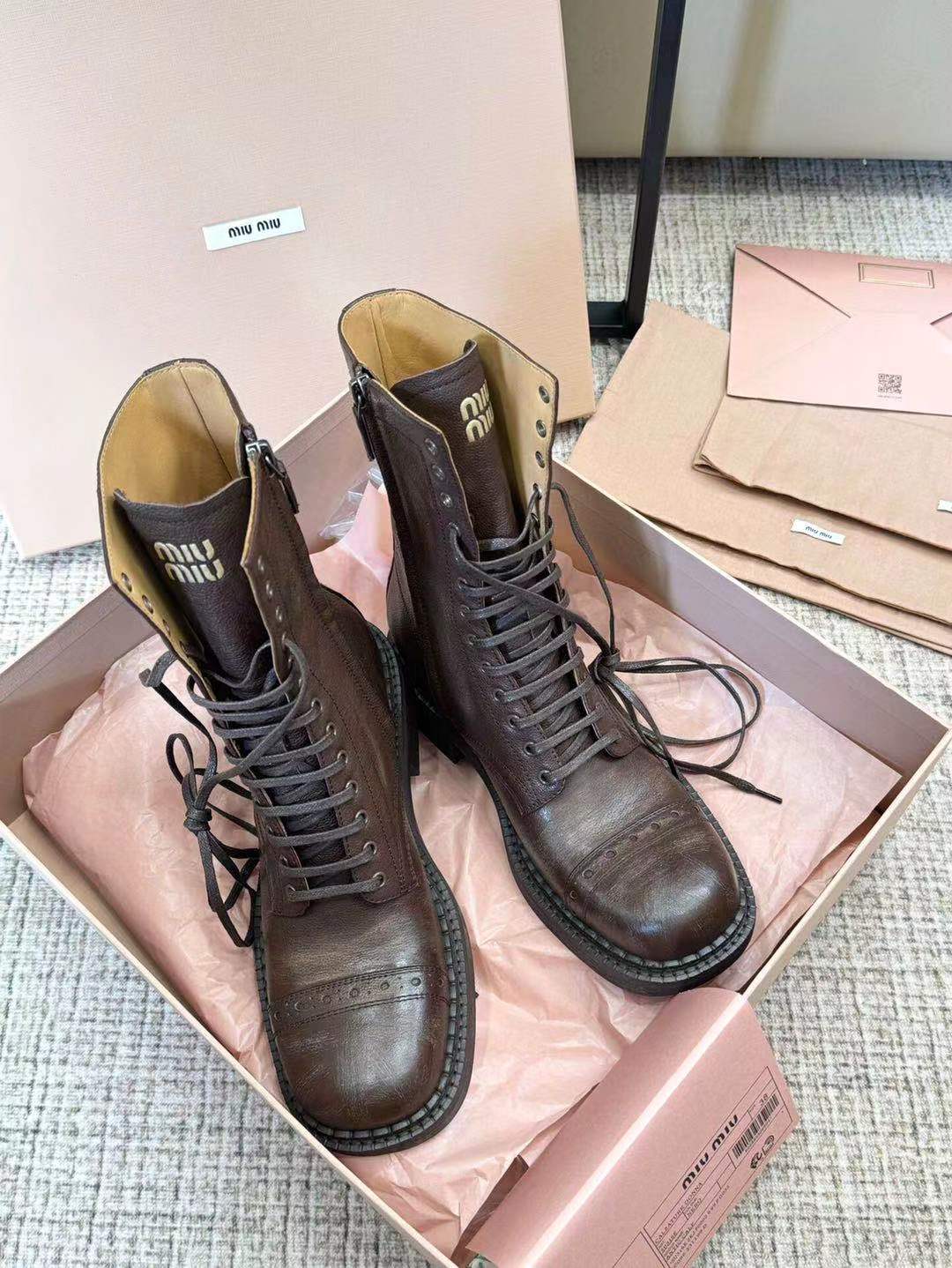 Miu Ankle Boots Umber Brown Calfskin
