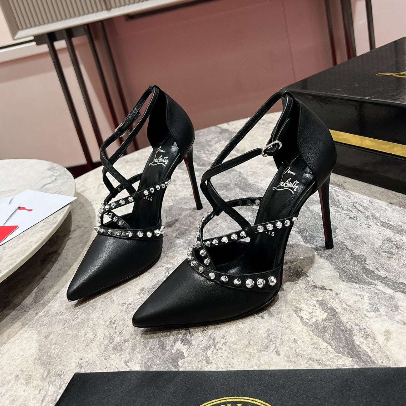 CL Tatooshka Spikes Pump 100mm Nappa Leather Black
