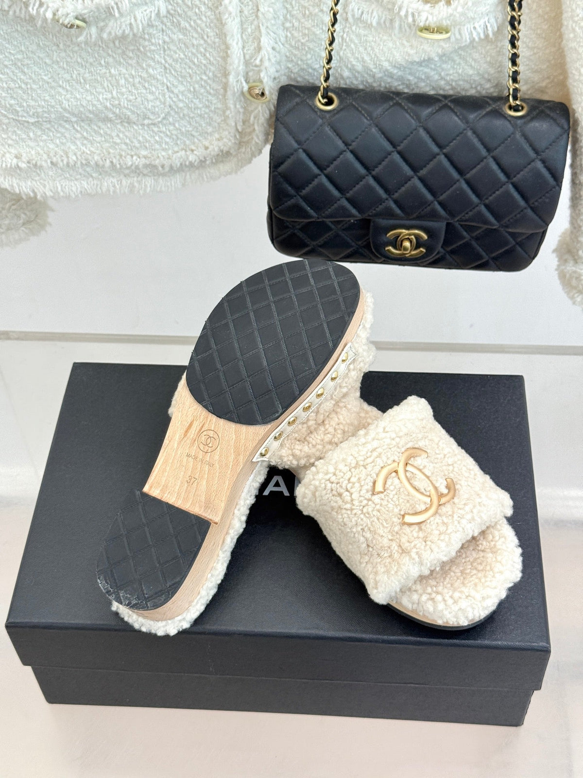 Chanel 2026 Wood Thick-Soled Sandals Wool 188607