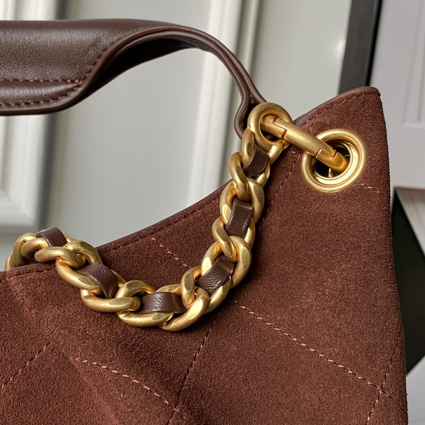 Chanel 2025 Hobo Bag 31cm Dark Brown Suede With Gold Hardware 320286