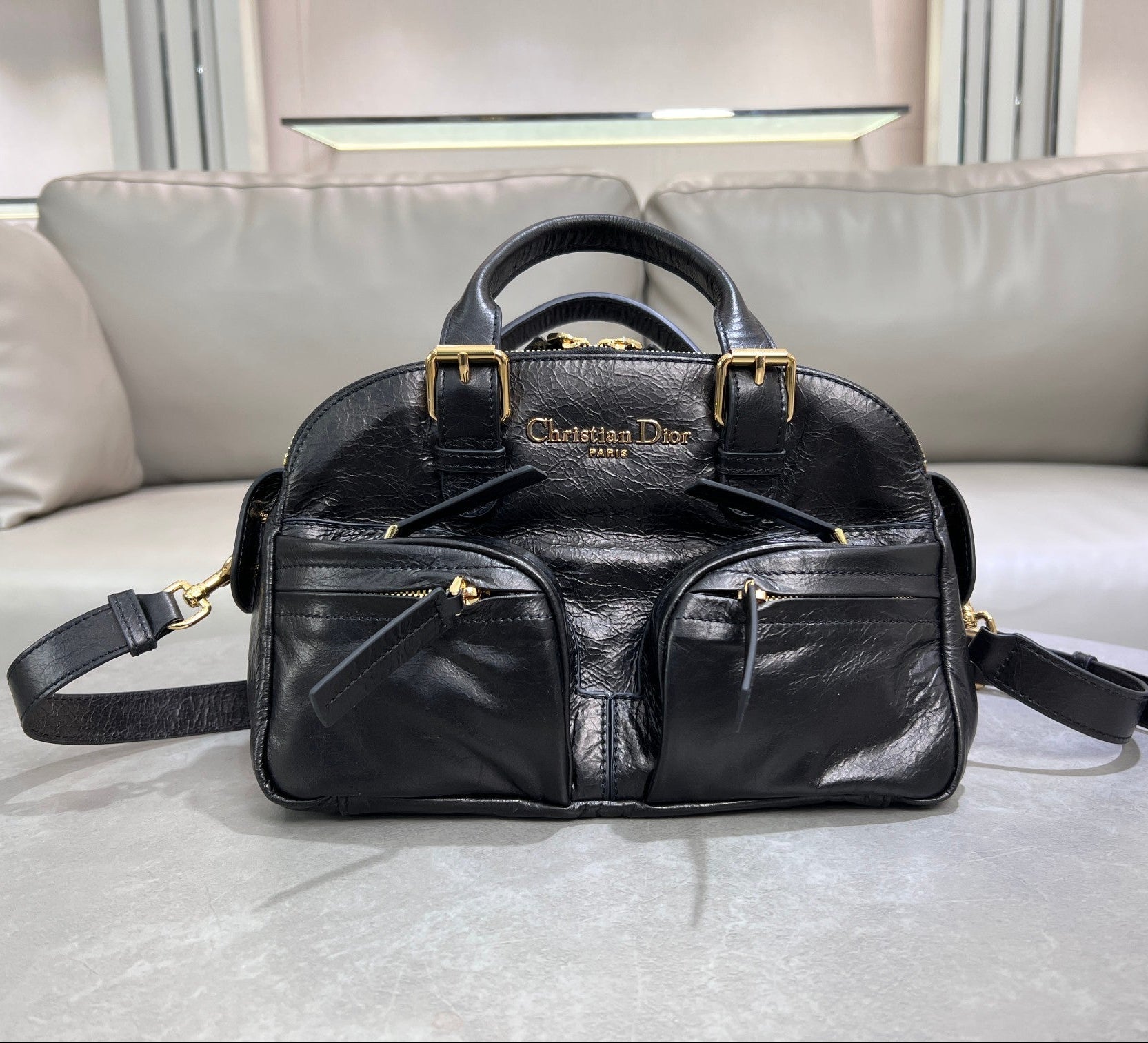 Dior 2026 Grand Tour Bowling Bag 28cm Black Calfskin
