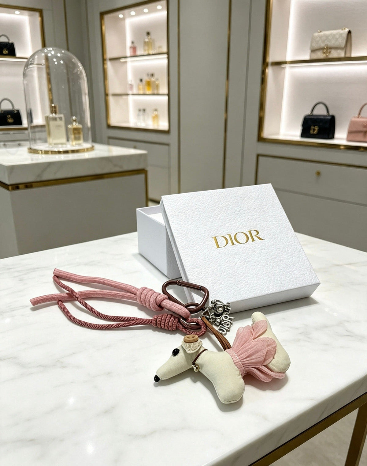 Dior White Pink Dog Charm