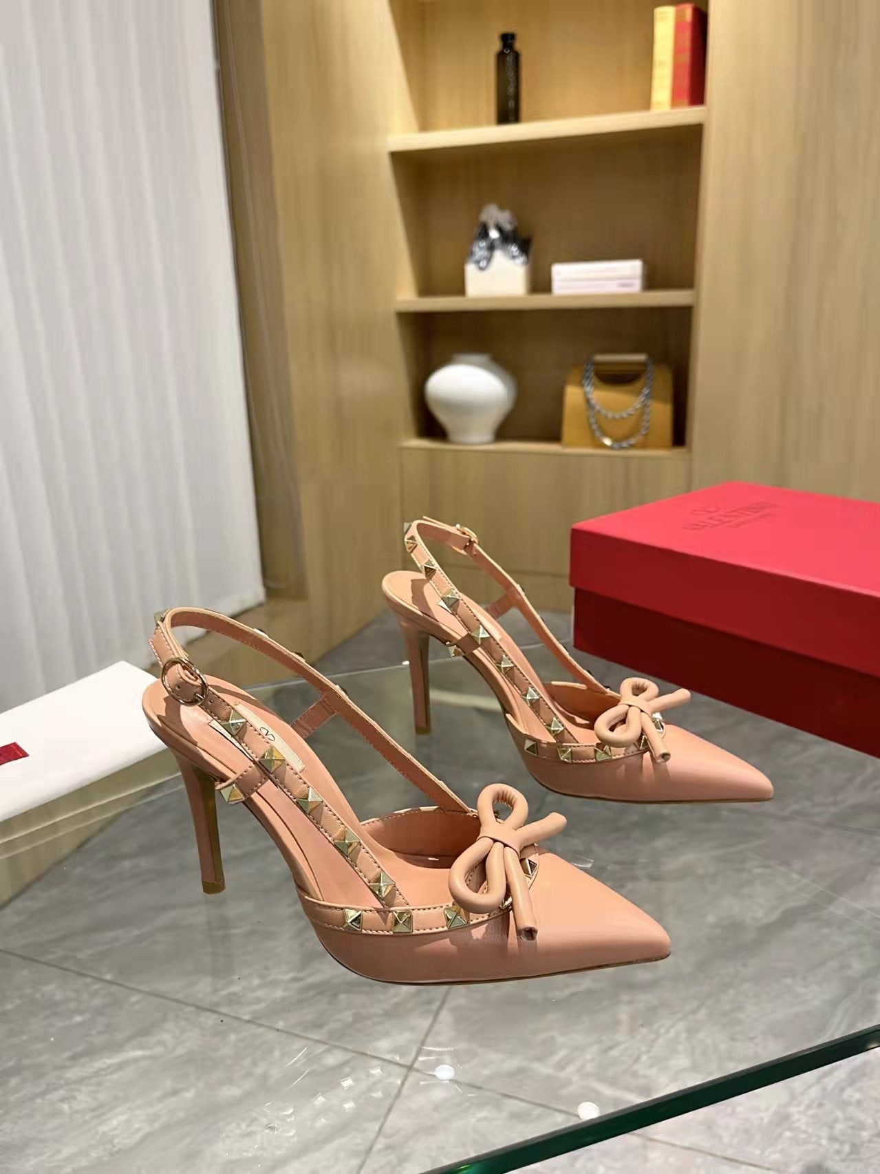 Valentino Rockstud Bow Slingback Pumps 95mm Sheepskin