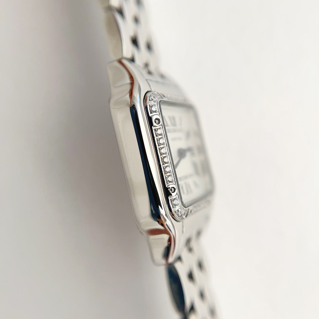 Panthere 22mm Silver Diamond Bezel Double Chain 44cm