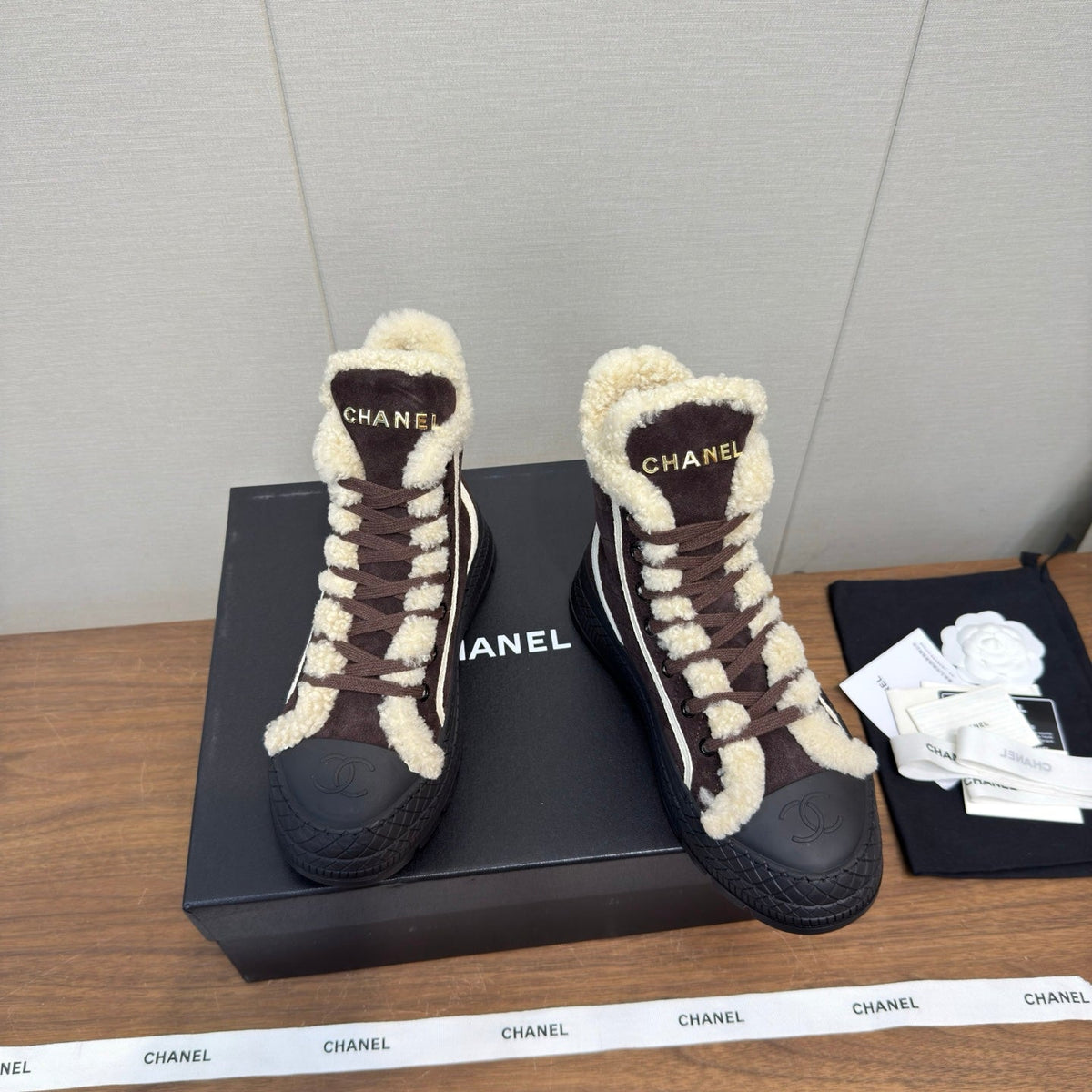 Chanel 2026 Lace Up Ankle Boots Suede Wool 194845