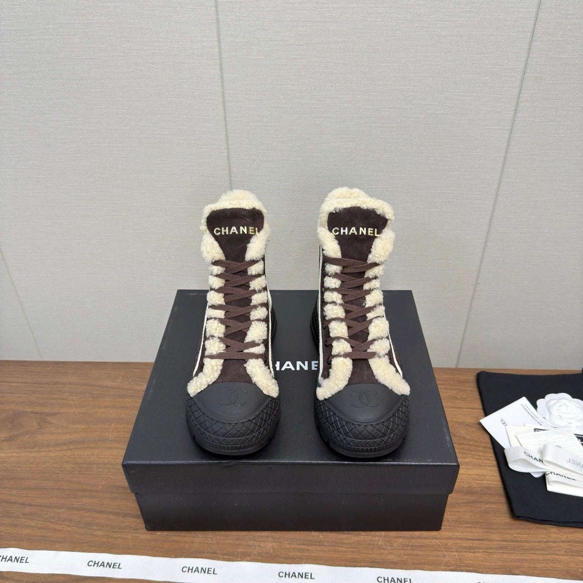 Chanel 2026 Lace Up Ankle Boots Suede Wool 194845
