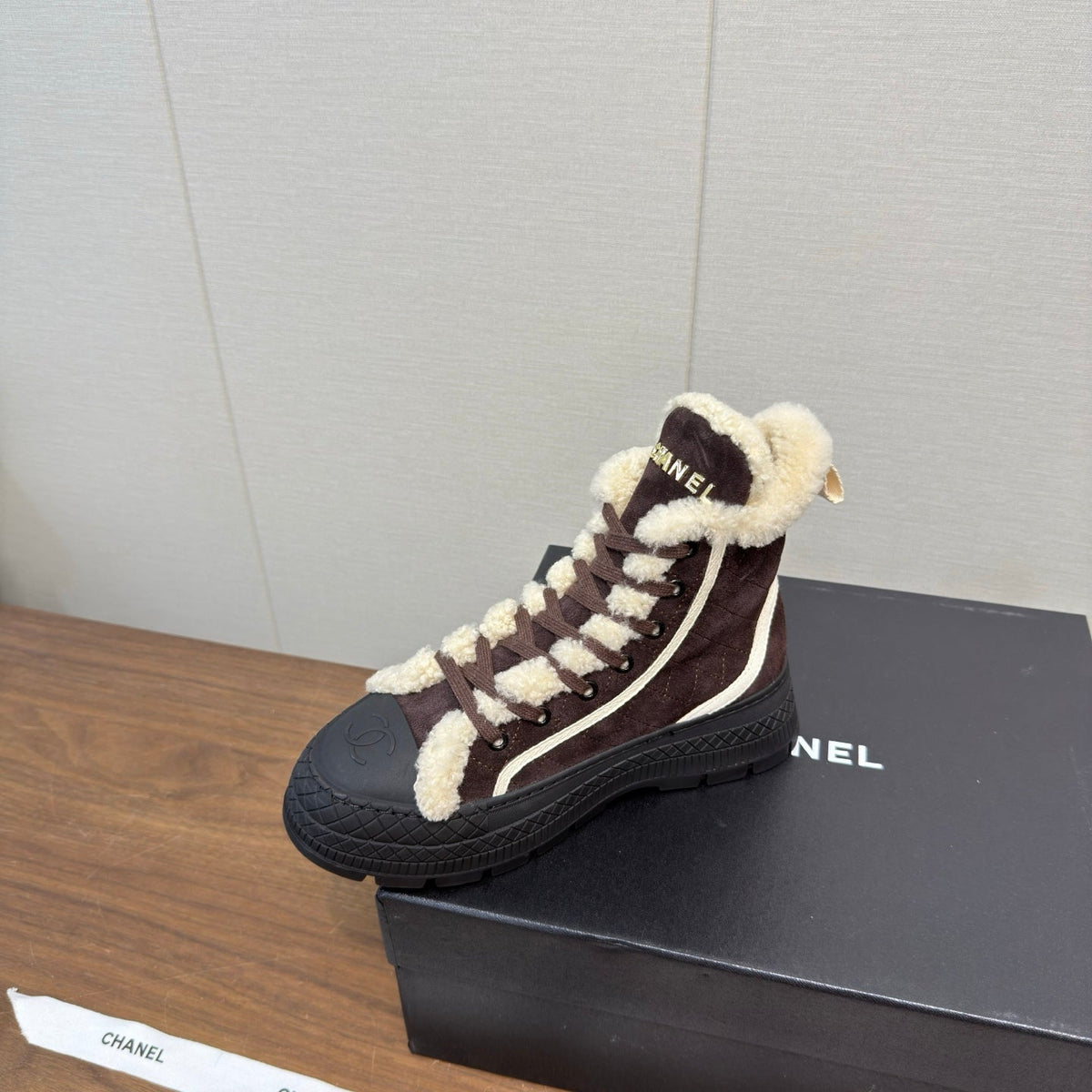 Chanel 2026 Lace Up Ankle Boots Suede Wool 194845