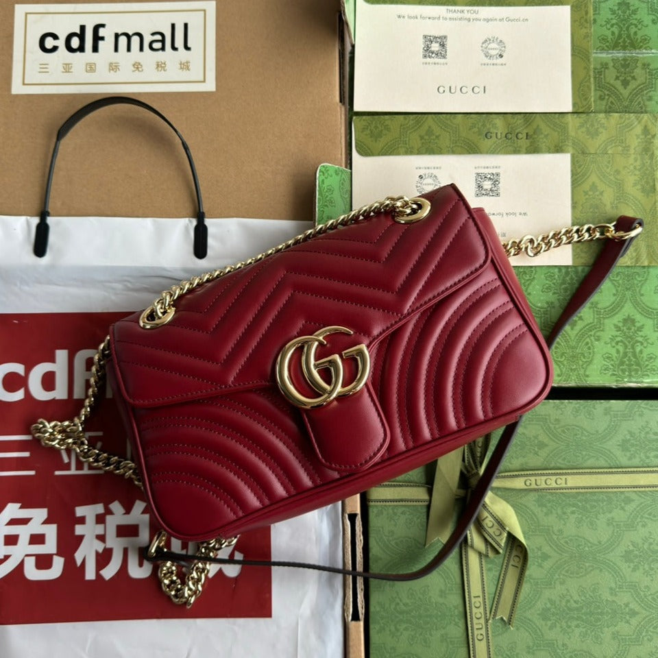 gg marmont 26cm dark red calfskin gold hardware