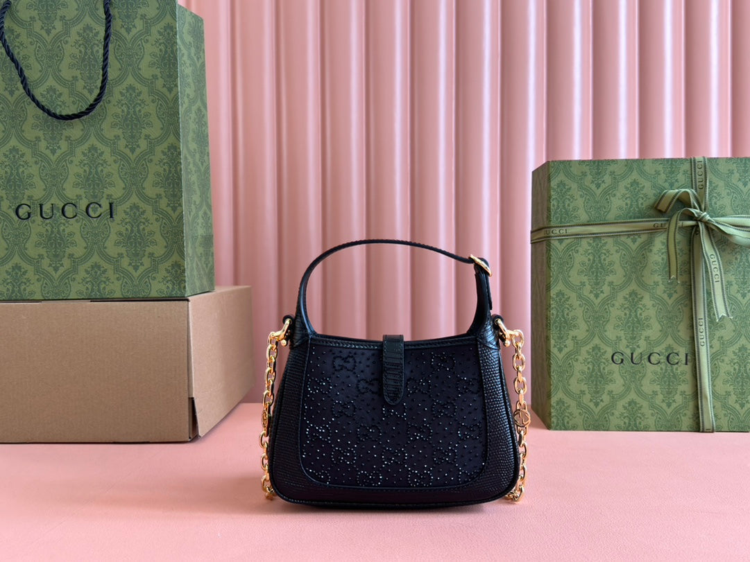 Gucci Jacket Bag Black Lizard Rhinestones 248590